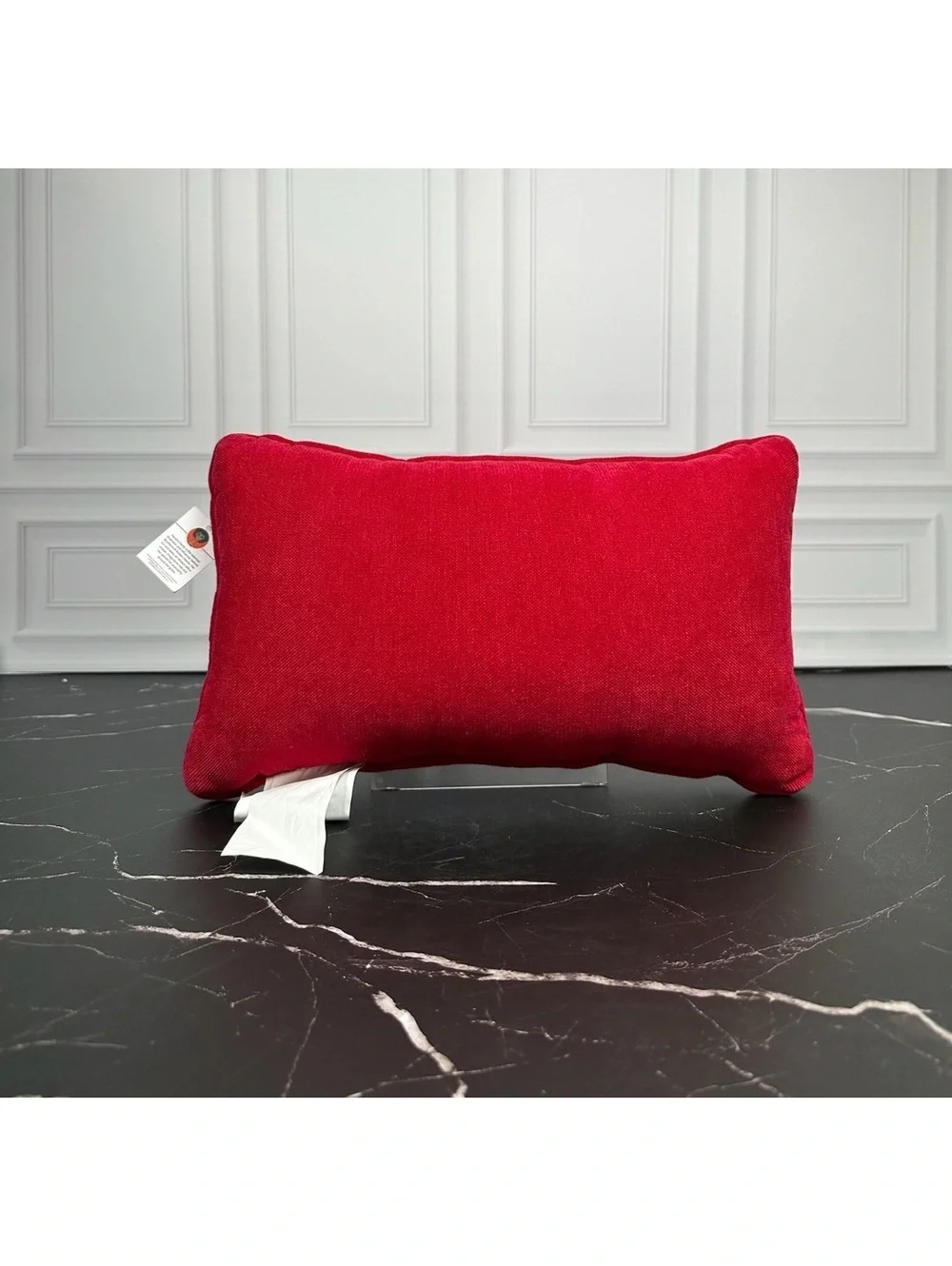 Red and White Decorative Pillow with 'I Deserve a Little Treat' Embroidery, 14x8